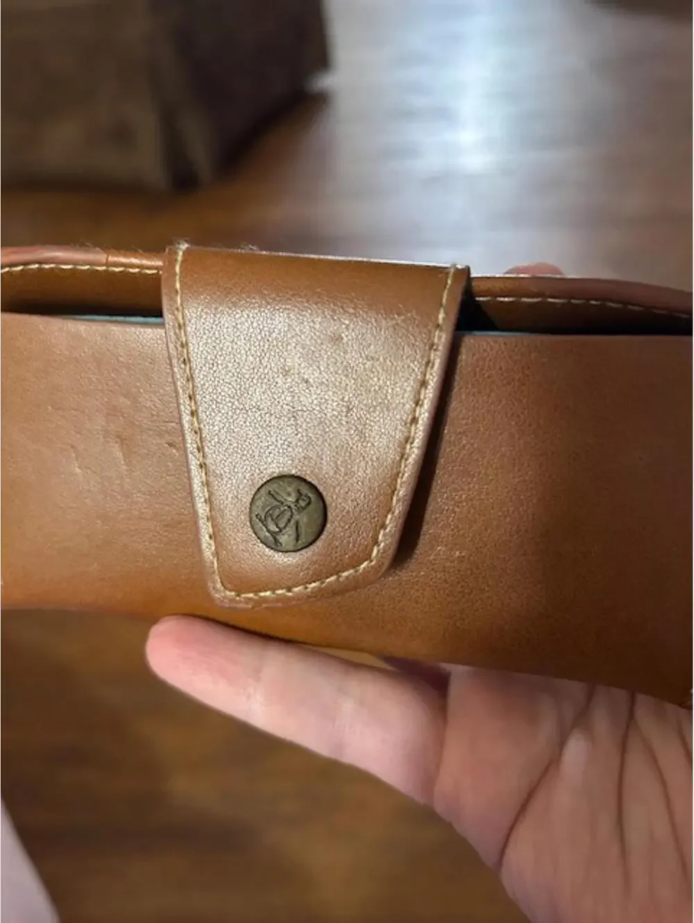 Brown Leather Eyeglasses Case with Snap Closure